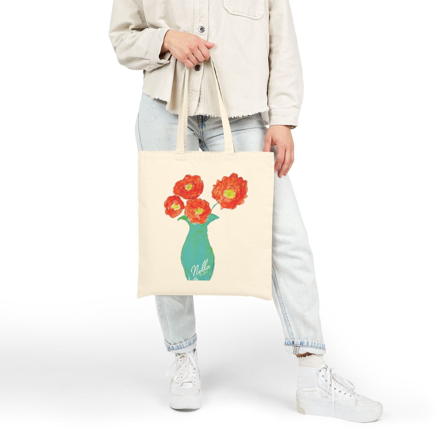 Floral Cotton Canvas Tote Bag - Stylish & Eco-Friendly Shopping Bag