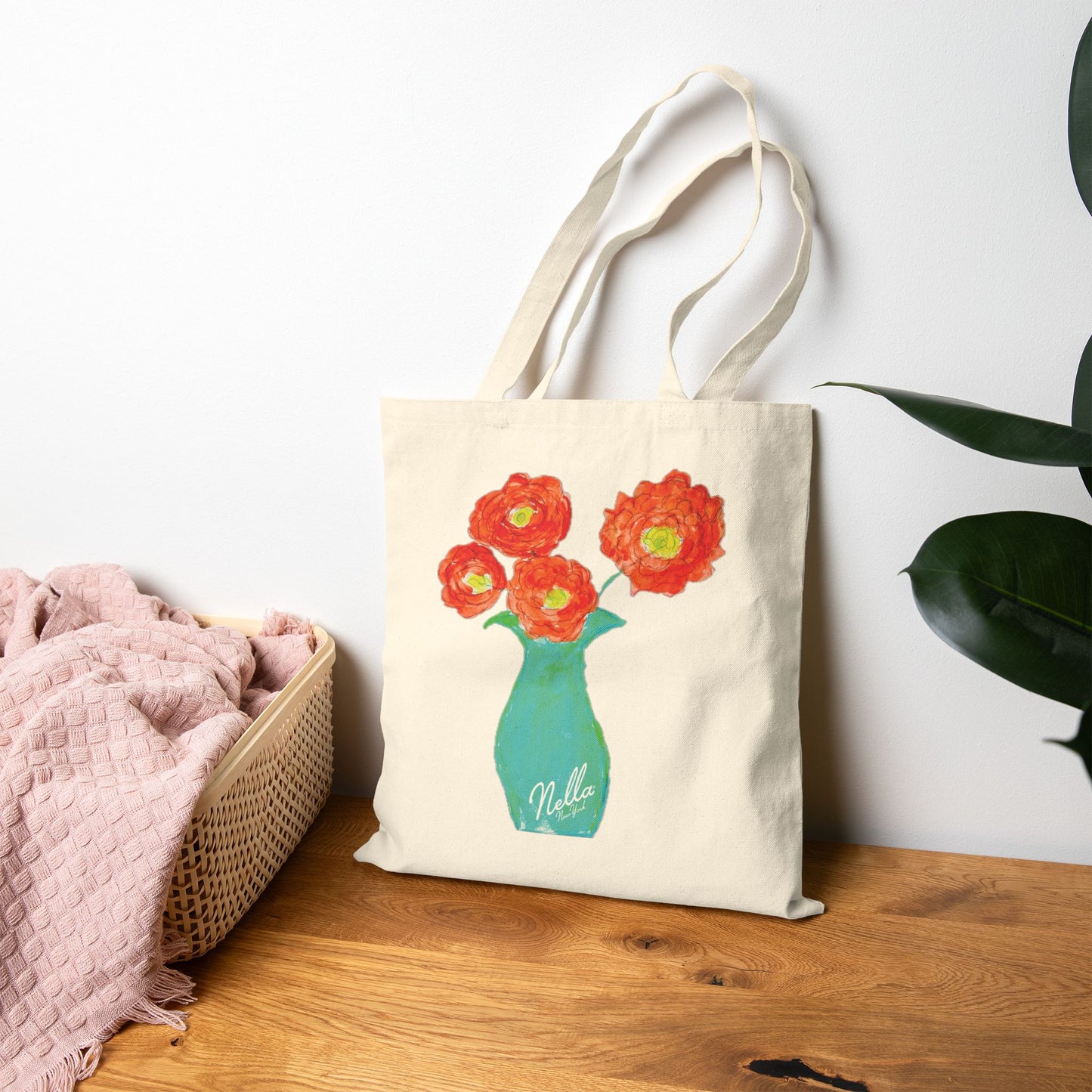 Floral Cotton Canvas Tote Bag - Stylish & Eco-Friendly Shopping Bag