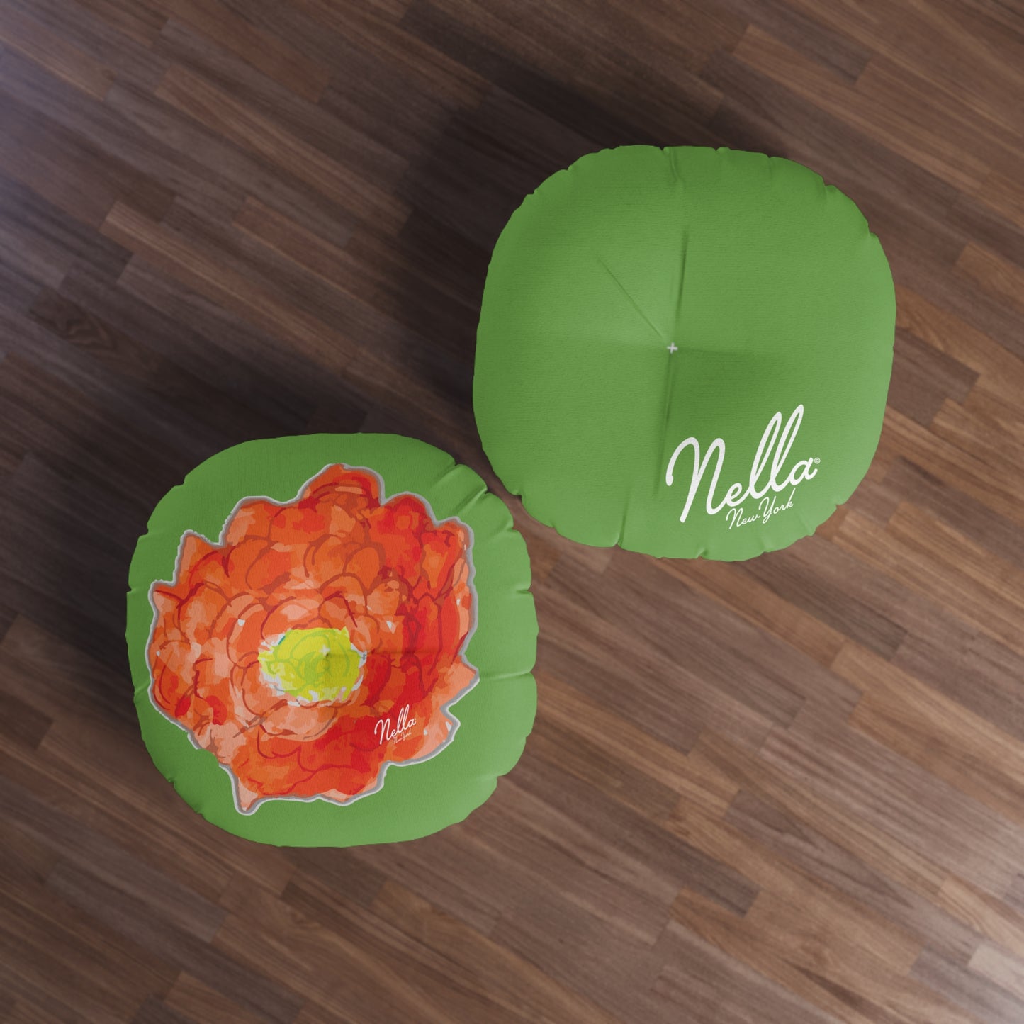 Round Tufted Floor Pillow with Poppy Flower Design