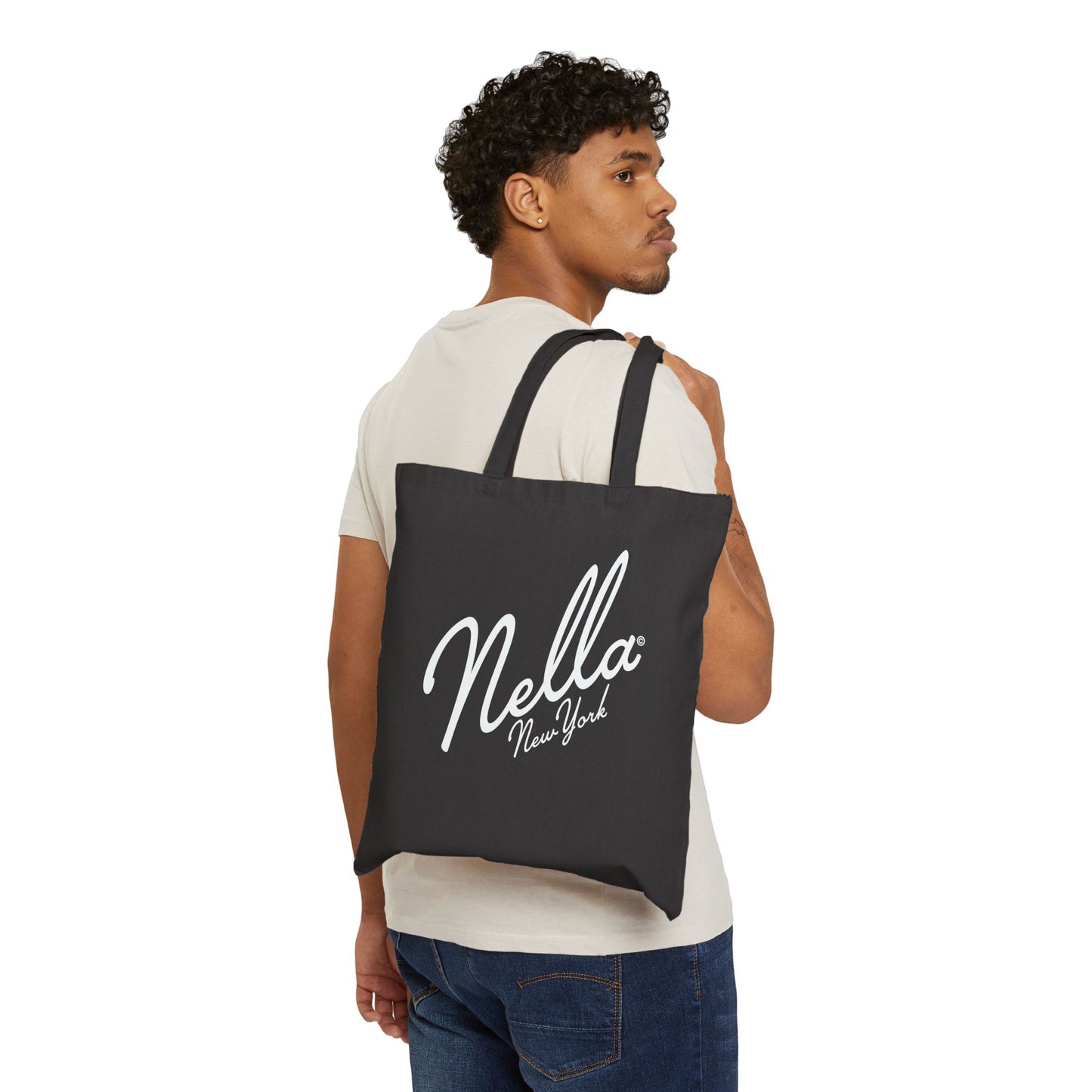 NELLA "SCRIPT BAG" Cotton Canvas Tote Bag