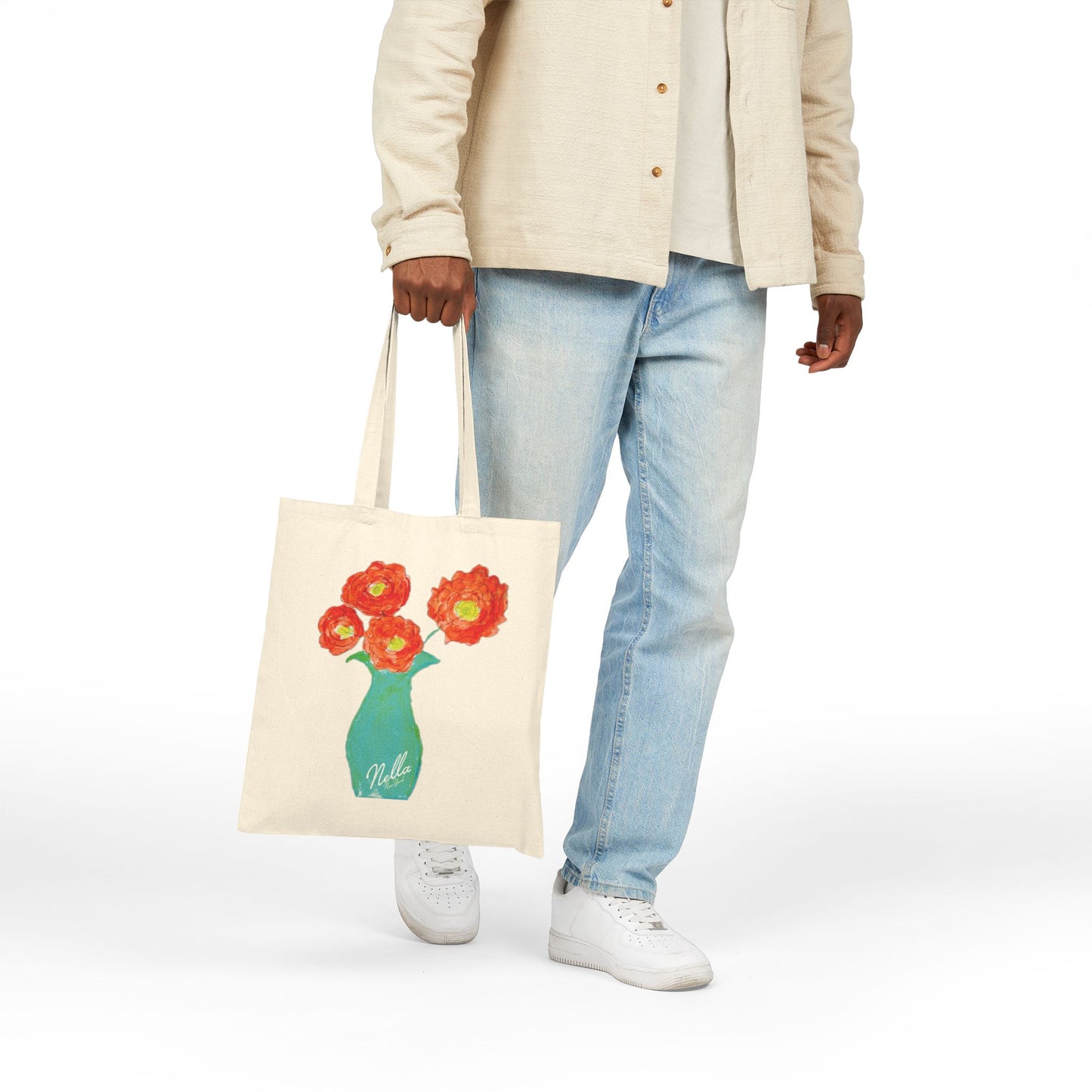 Floral Cotton Canvas Tote Bag - Stylish & Eco-Friendly Shopping Bag