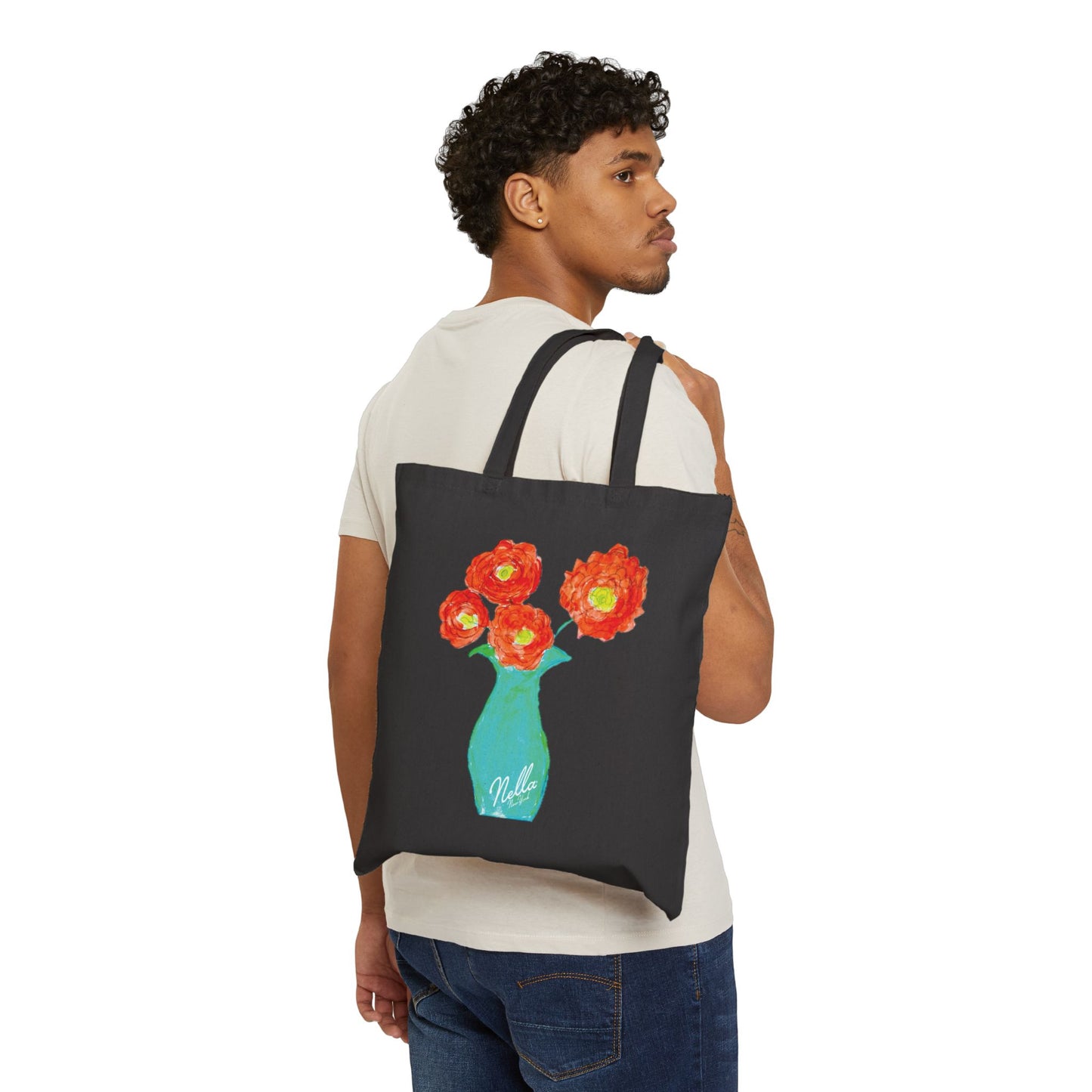 Floral Cotton Canvas Tote Bag - Stylish & Eco-Friendly Shopping Bag