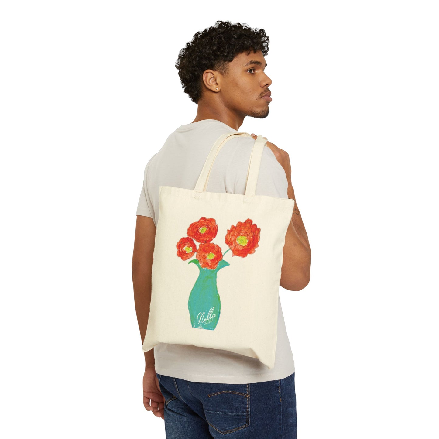Floral Cotton Canvas Tote Bag - Stylish & Eco-Friendly Shopping Bag