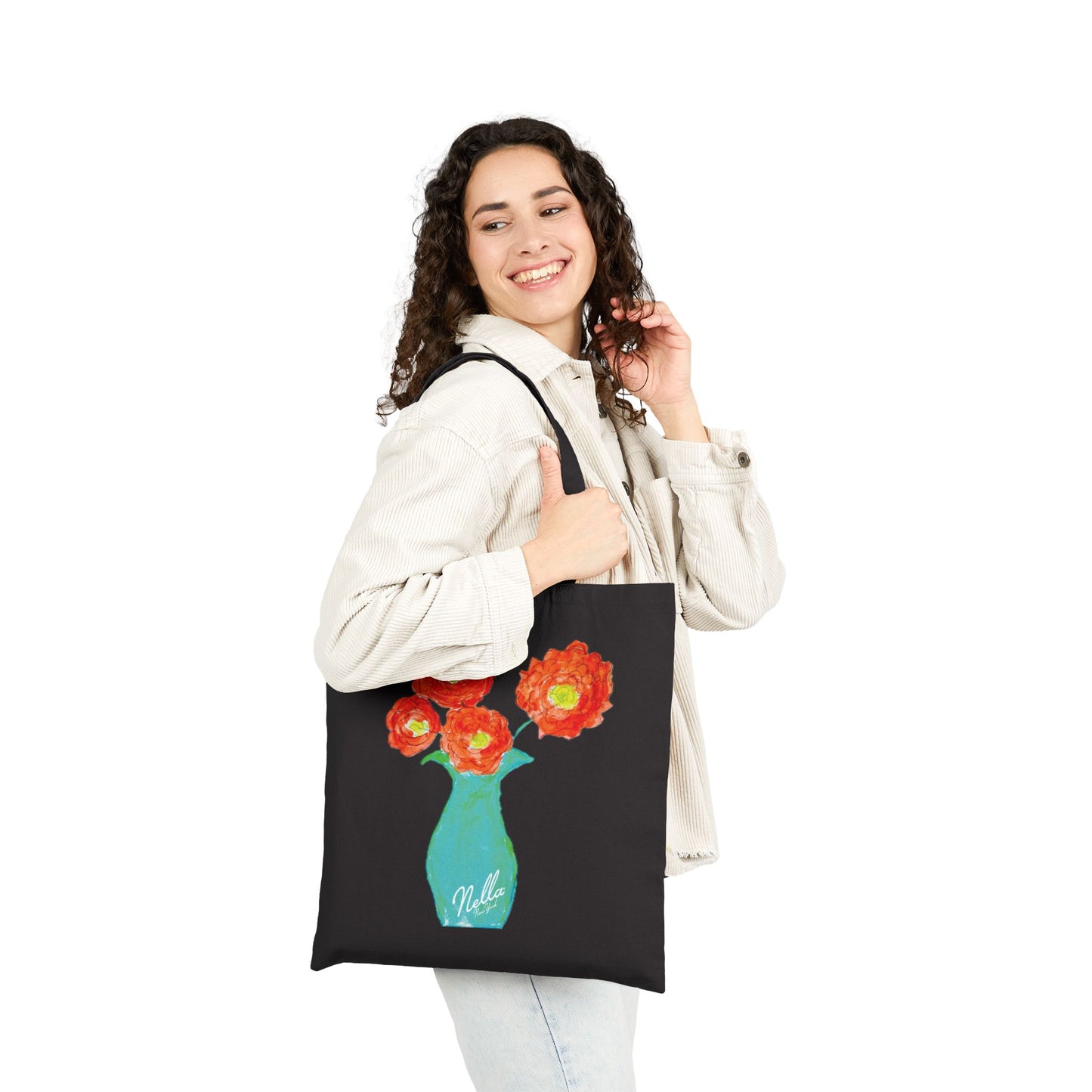 Floral Cotton Canvas Tote Bag - Stylish & Eco-Friendly Shopping Bag