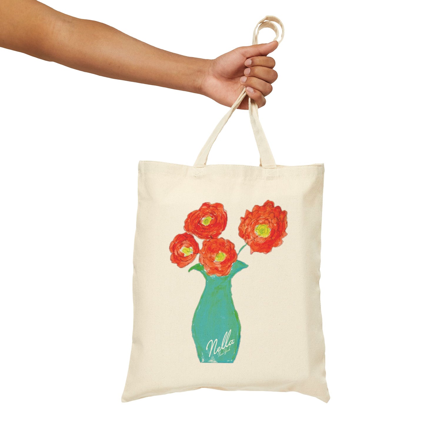 Floral Cotton Canvas Tote Bag - Stylish & Eco-Friendly Shopping Bag