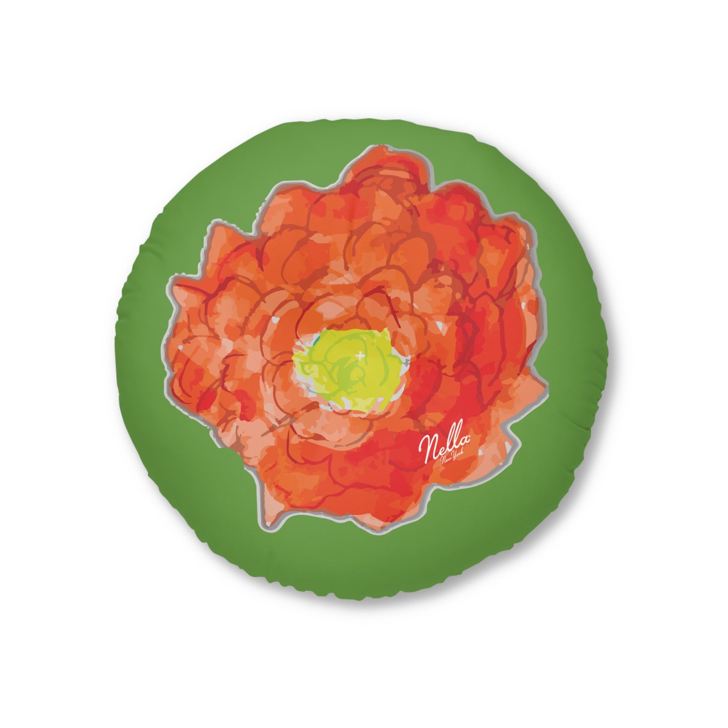 Round Tufted Floor Pillow with Poppy Flower Design