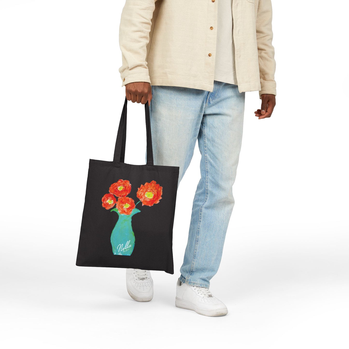 Floral Cotton Canvas Tote Bag - Stylish & Eco-Friendly Shopping Bag