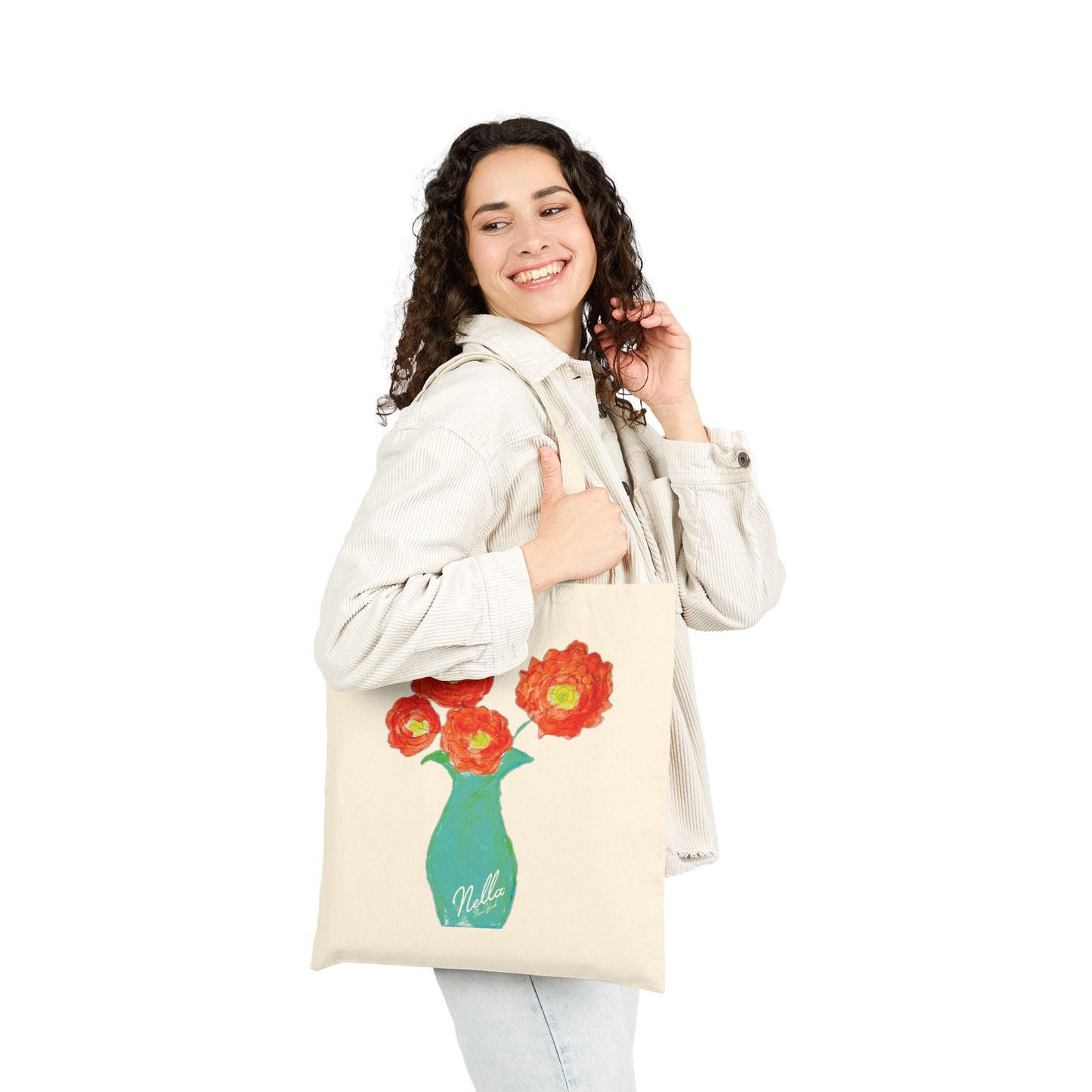 Floral Cotton Canvas Tote Bag - Stylish & Eco-Friendly Shopping Bag