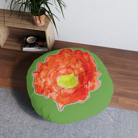 Round Tufted Floor Pillow with Poppy Flower Design
