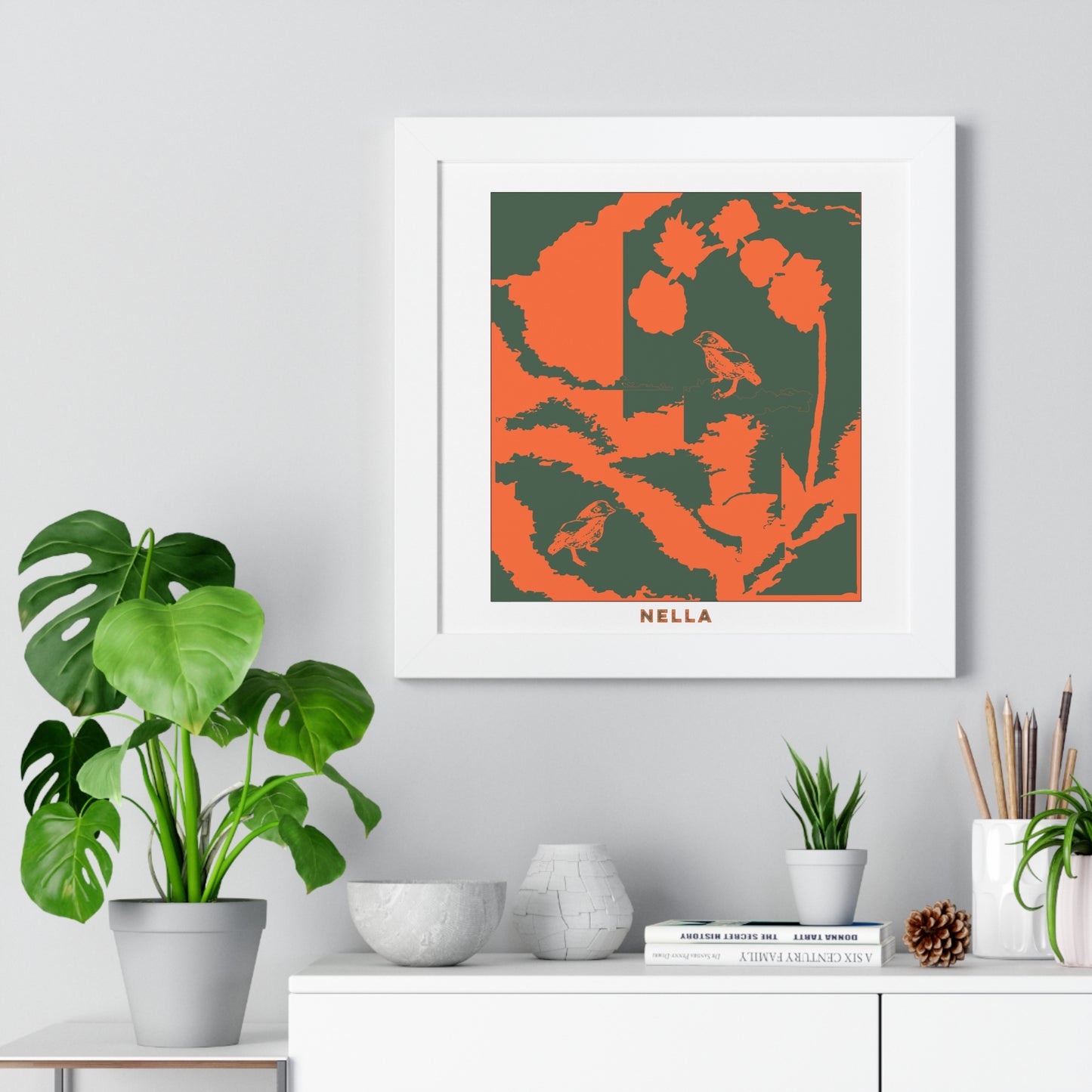 NELLA'S RUBY FLEURS N'BIRDS Framed Horizontal Poster