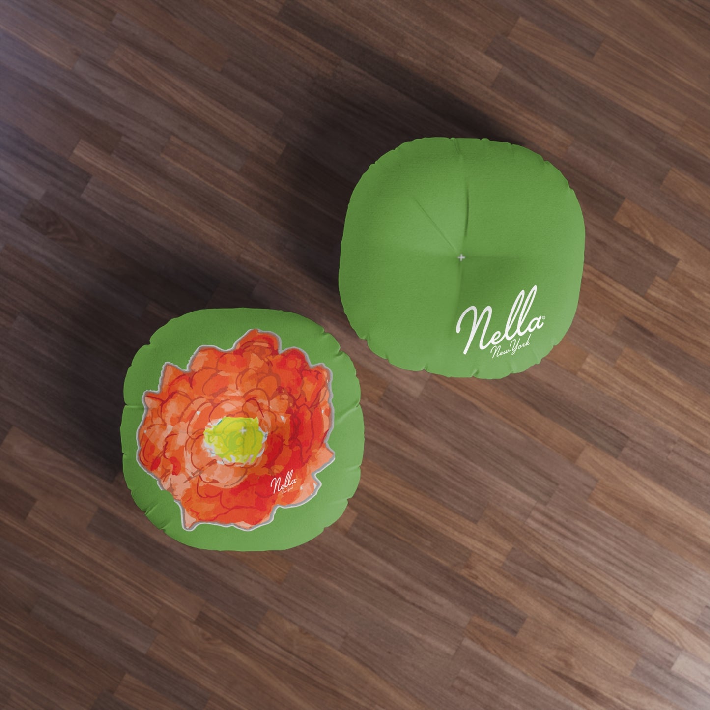 Round Tufted Floor Pillow with Poppy Flower Design