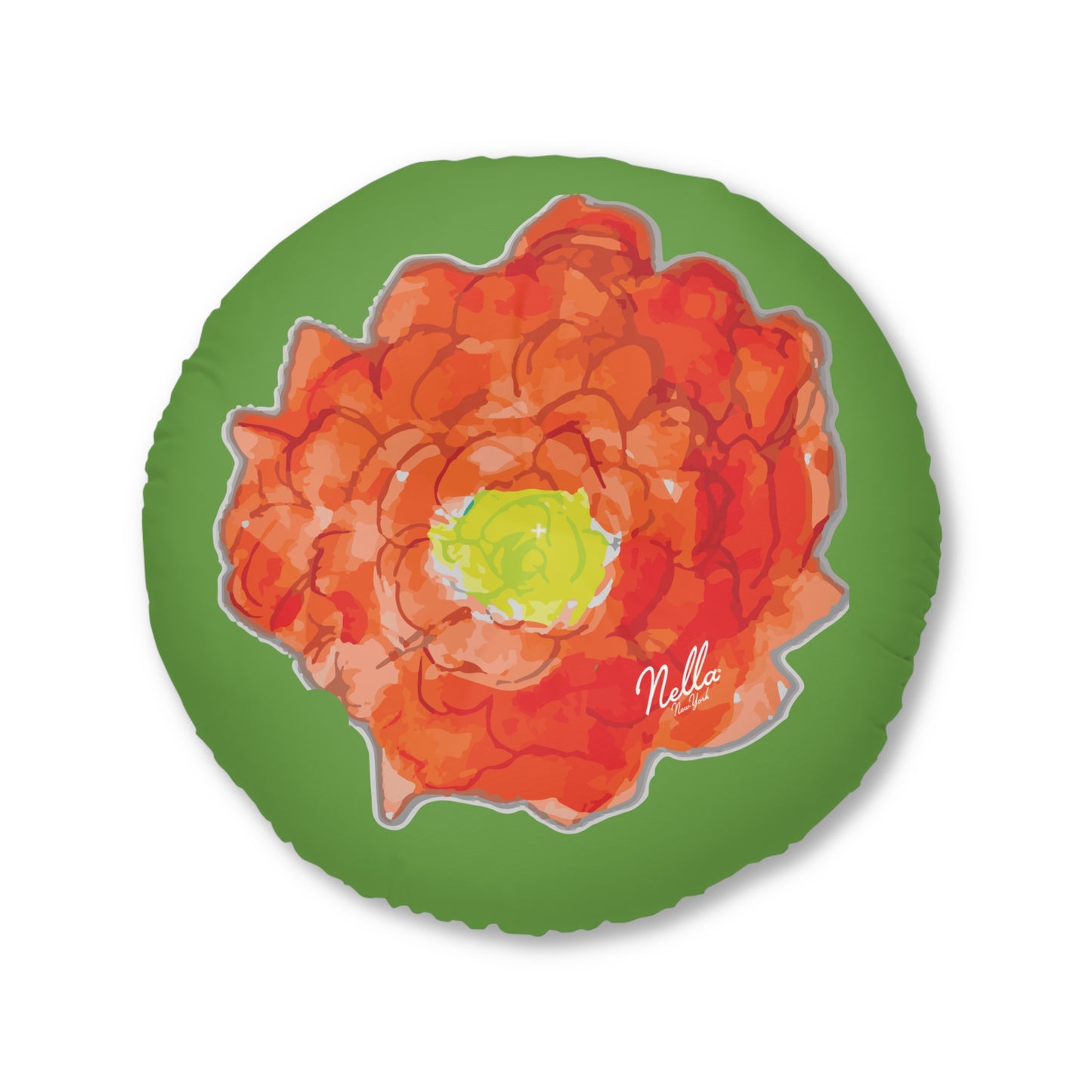 Round Tufted Floor Pillow with Poppy Flower Design