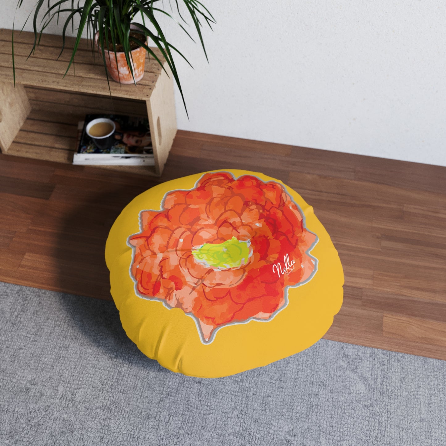 Round Floor Pillow - Saffron Poppy Flower Print by Nella, Stylish and Versatile Home Decor