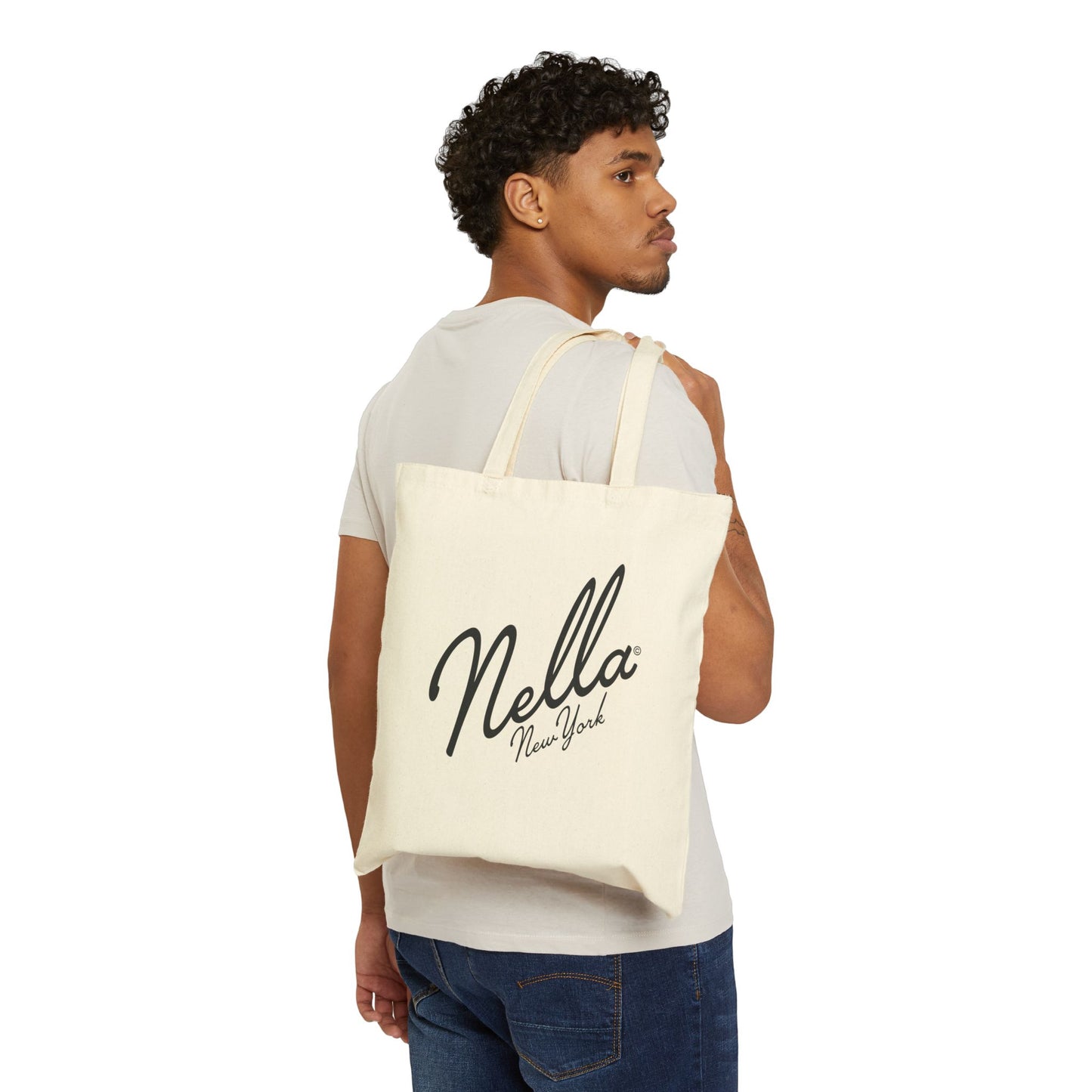 NELLA "SCRIPT BAG" Cotton Canvas Tote Bag